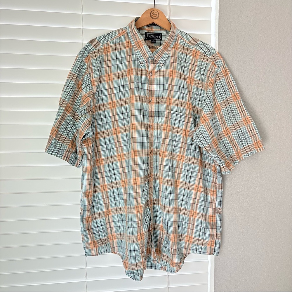 Burberrys London Short Sleeve Shirt Gingham Check Mens XL Preppy Button Down USA